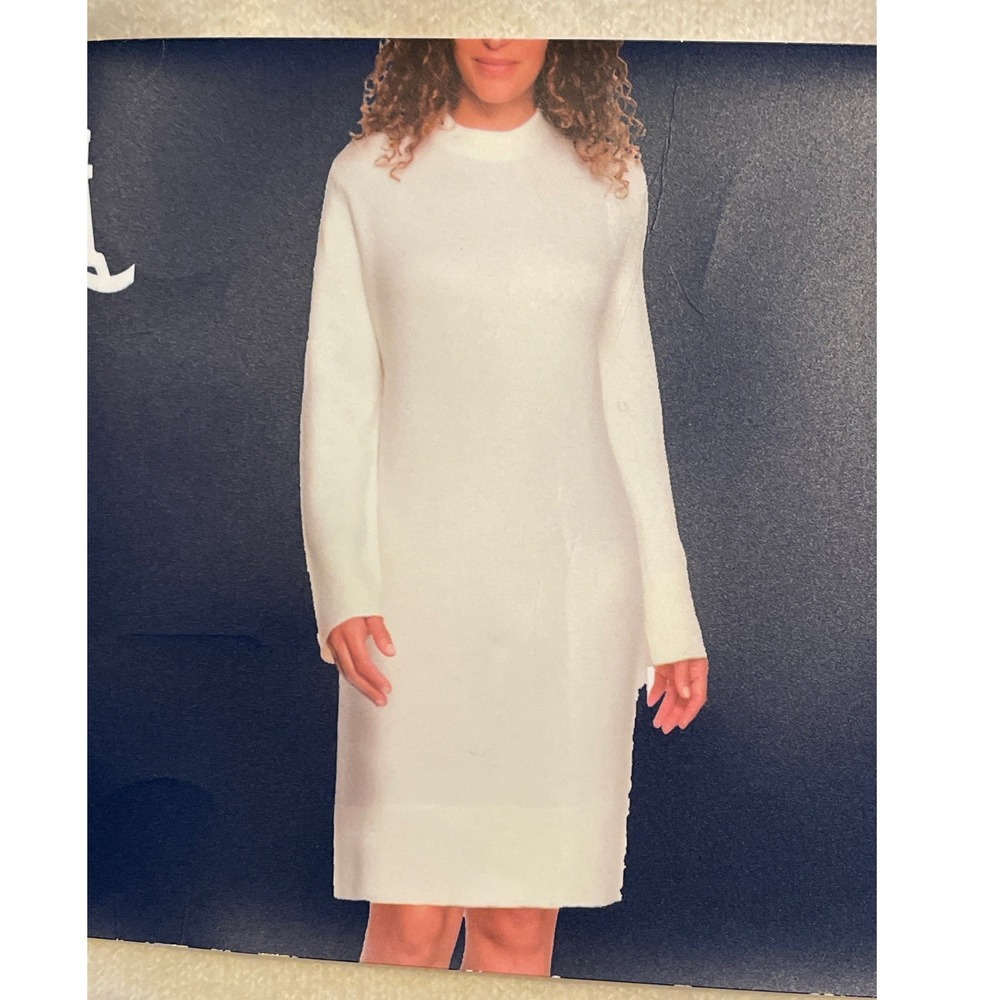 Lands End Sweater Dress Large Vanilla New Crew Neck Long Sleeve Relaxed Fit‎ New - Picture 2 of 6
